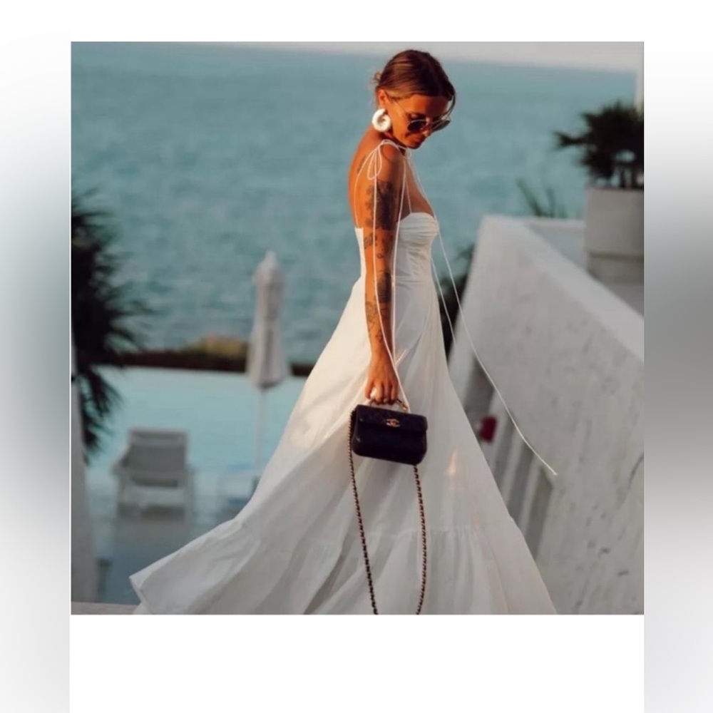 Zara White Maxi Dress with Delicate Tie Straps - Picture 2 of 8